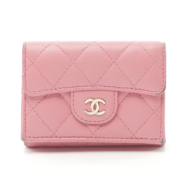 CHANEL Matelasse Classic Small Wallet Tri-fold purse A84401 Lambskin Pink GHW