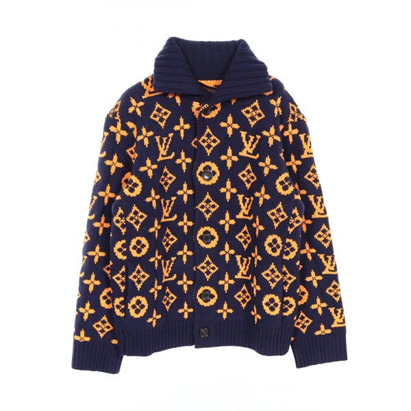 LOUIS VUITTON Monogram signature cardigan M size RM231Q U34 HON46W wool Navy