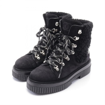 CHANEL Matelasse short lace-up boots #36C G37813 Suede Boa Black Used