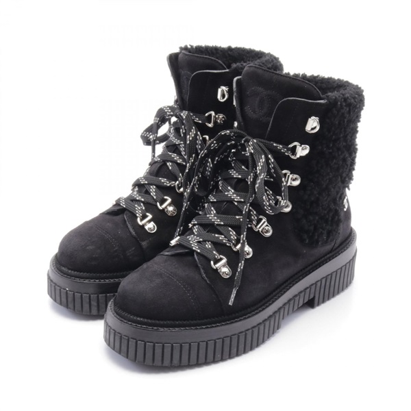 CHANEL Matelasse short lace-up boots #36C G37813 Suede Boa Black Used
