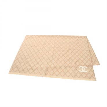 CHANEL COCO Mark Stole scraf wrap silk wool cashmere Beige Used Women CC