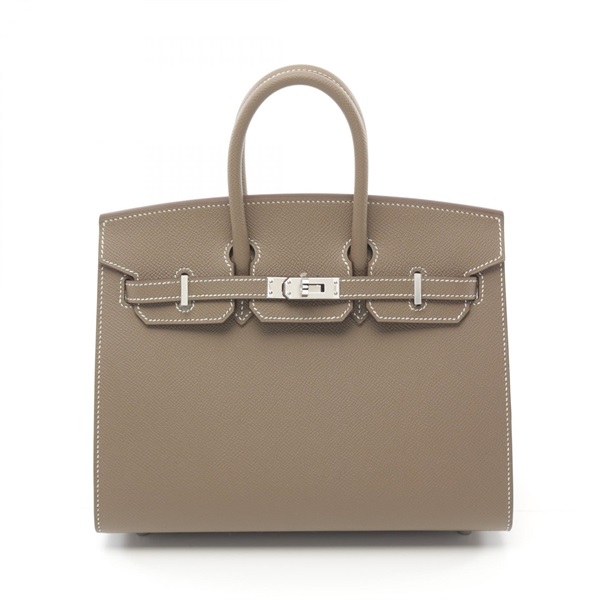 HERMES Birkin Sellier 25 Hand bag W Epsom Brown Etoupe Grey Used SHW