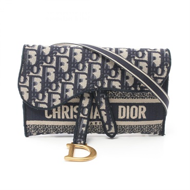 Christian Dior SADDLE Oblique Slim Pouch Shoulder Bag 50-MA-0280 canvas navy