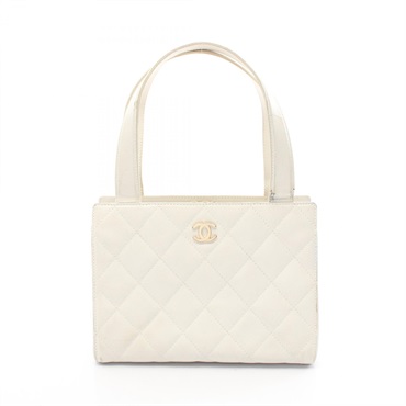 CHANEL Matelasse Tote Handbag Lambskin sheep leather White Used Women GHW CC