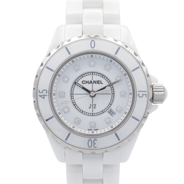 CHANEL J12 12P Diamond Wrist Watch H1628 Quartz ceramic white Used Women CC
