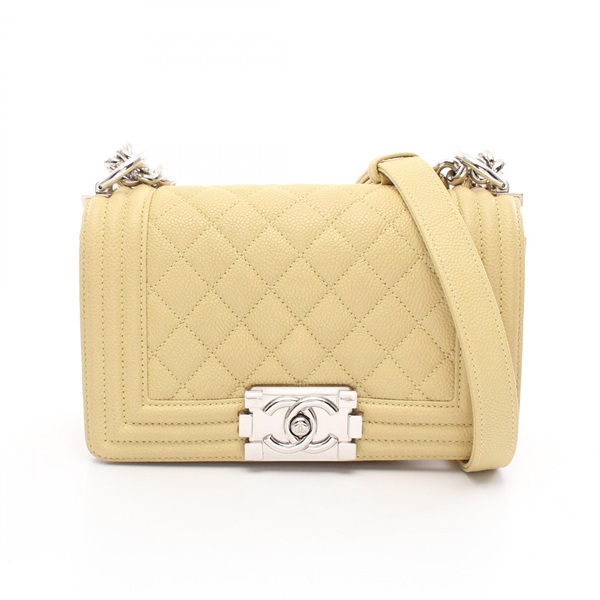 CHANEL Boy Chanel Small Shoulder Bag A67085 Grained calf Yellow Used Women