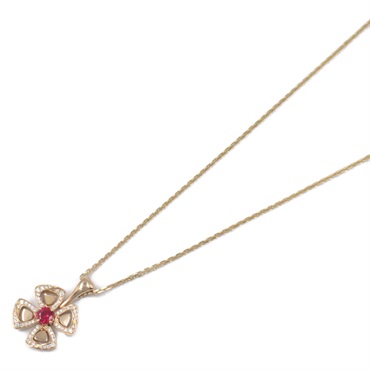 BVLGARI Fiorever Diamond Necklace Pendant 18KPG Pink Rose Gold Red Used women