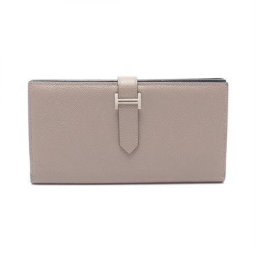HERMES Bearn Soufflet Wallet Verso Gris asphalt Blue indigo Epsom Used Women