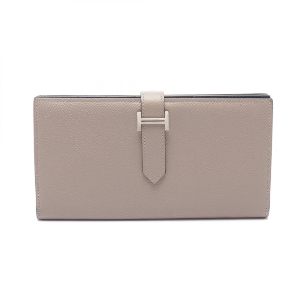 HERMES Bearn Soufflet Wallet Verso Gris asphalt Blue indigo Epsom Used Women