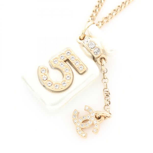 CHANEL No.5 Perfume Necklace pendant Gold Plated Rhinestone Used