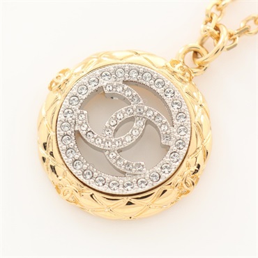 CHANEL COCO Mark Necklace pendant Gold Plated Rhinestone Used