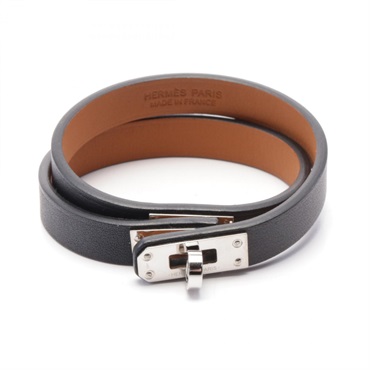 HERMES Mini Kelly Double Tour Bracelet 2FS011GX Swift leather SS Black SHW used
