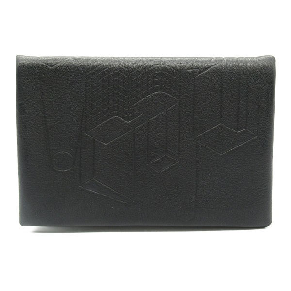 HERMES Calvi Black Card Case holder Swift leather Black Used mens X SHW