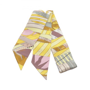 HERMES Twilly ASTROLOGIE NOUVELLE Scarf silk Yellow Pink Multicolor Used Women