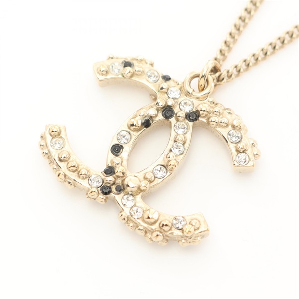 CHANEL COCO Mark Necklace pendant CC Gold Plated Rhinestones Used