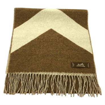 HERMES Scarf wrap cashmere Brown Used Women