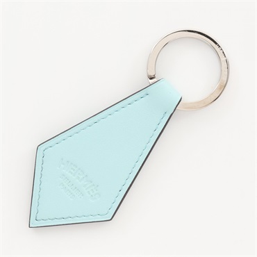 HERMES Porte-cles Tab key ring charm Swift leather Blue zephyr Used SHW
