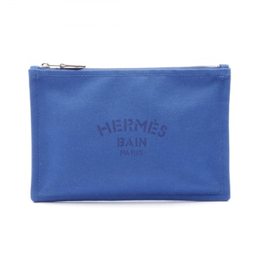 HERMES Yachting PM Pouch purse canvas Blue Used SHW