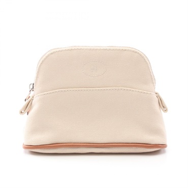 HERMES Bolide pouch mini mini Purse canvas leather Beige Brown natural Used SHW