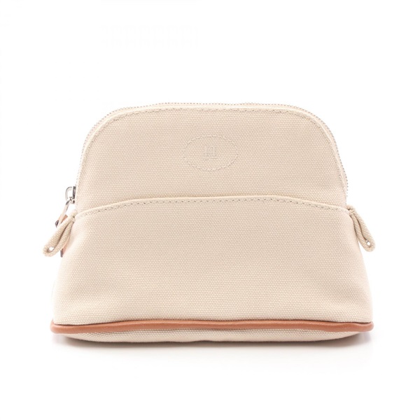 HERMES Bolide pouch mini mini Purse canvas leather Beige Brown natural Used SHW