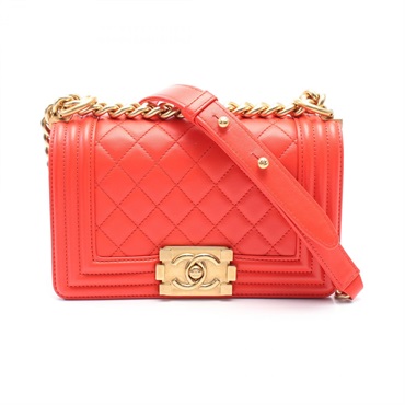 CHANEL Boy Chanel Small Chain Shoulder Bag A67085 leather Red Used GHW women CC