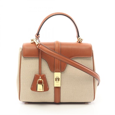CELINE small 16 saises 2way Handbag 188002ENK canvas leather Beige Brown Used
