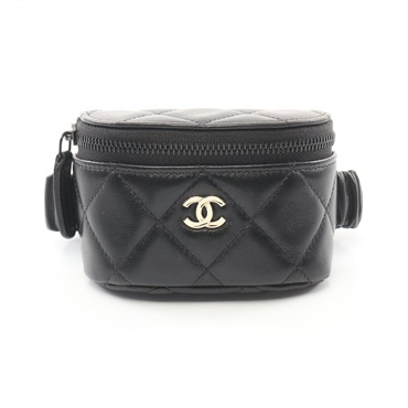CHANEL Matelasse Mini List Pouch bag WS10114 Lamb sheep leather Black Used GHW