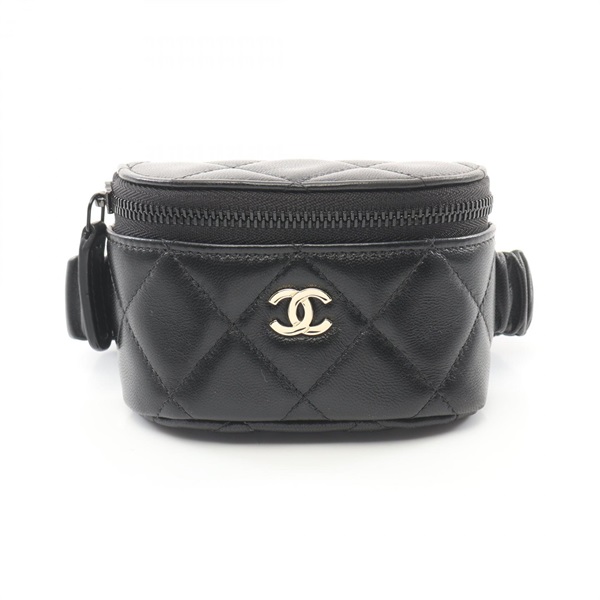 CHANEL Matelasse Mini List Pouch bag WS10114 Lamb sheep leather Black Used GHW