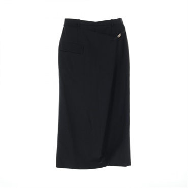 HERMES Seller button long skirt 4E0344DK wool Moheya Navy Used Women size 38