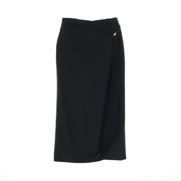 HERMES Seller button long skirt 4E0344DK wool Moheya Navy Used Women size 38