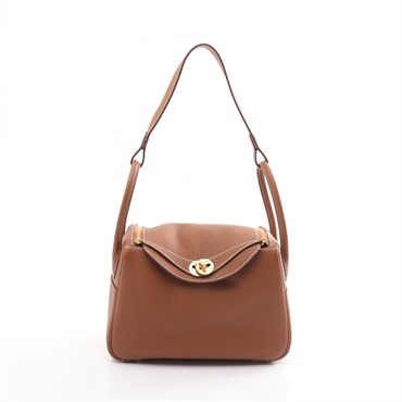 HERMES Lindy 26 Shoulder Bag B Taurillon Clemence Brown gold GHW