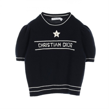Christian Dior knitwear #42 short sleeves sweater 224S09AM308 wool cashmere Navy