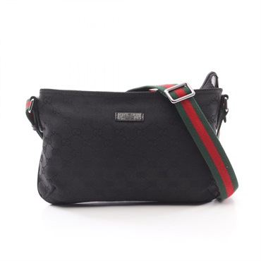 GUCCI GG canvas Shelly Line Shoulder crossbody Bag 189749 leather Black Used