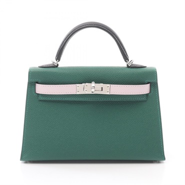 HERMES Mini Kelly 2 2way shoulder Hand bag W Epsom Vert vertigo mauve pale SHW