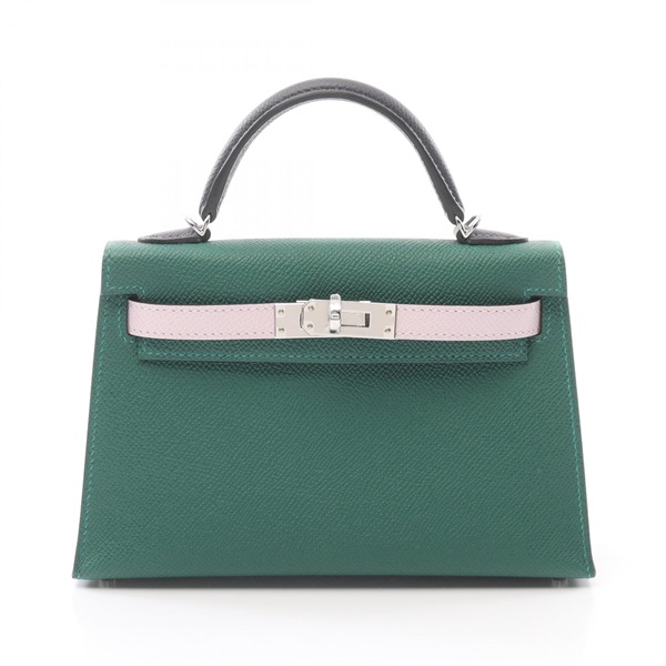 HERMES Mini Kelly 2 2way shoulder Hand bag W Epsom Vert vertigo mauve pale SHW