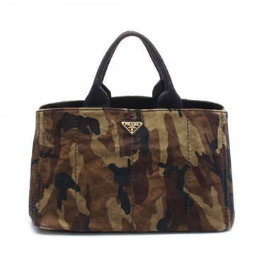 PRADA CANAPA Canapa Tote Hand Bag BN2020 canvas Khaki Black Used Women logo