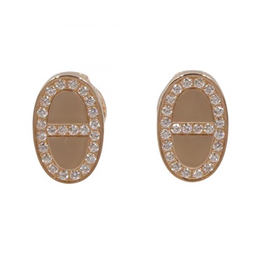 HERMES Chaine d'Ancre Contour Pierced earrings Diamond 18KRG Gold Used Women