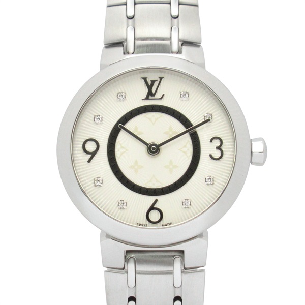 LOUIS VUITTON Tambour 8P Diamond Wrist Watch Q12MG Quartz SS Used Women LV