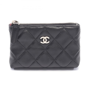 CHANEL Matelasse coin zip purse wallet Lambskin Black Used SHW