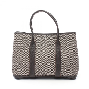 HERMES Garden party PM Tote Bag Negonda leather canvas Toile Chevron Brown Used