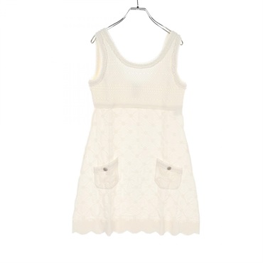 CHANEL COCO Mark button Dress P40326K02942 Rayon White Used Women #42 CC
