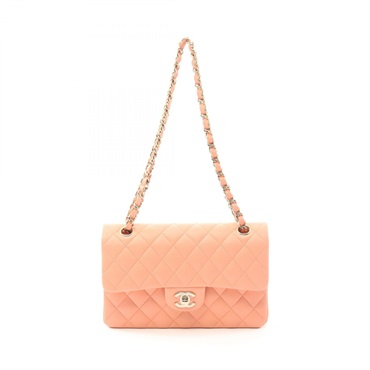 CHANEL Matelasse W flap chain Shoulder Bag A01113 Lambskin salmon pink Used GHW