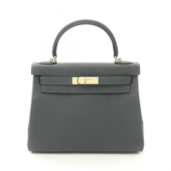 HERMES Kelly 28 Hand shoulder bag W Inside stitched Togo leather gris misty GHW