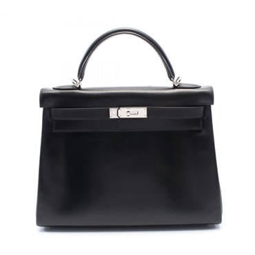 HERMES Kelly 32 Hand shoulder bag Inside stitched D Box calf Black Used SHW