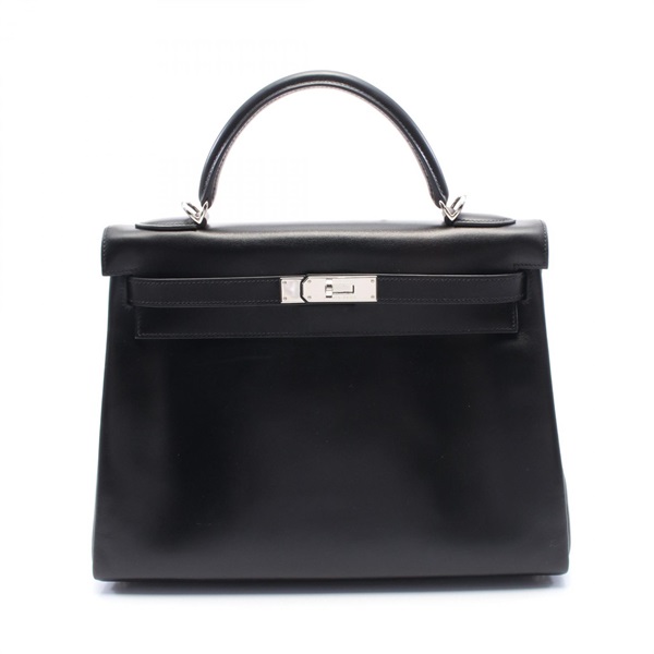 HERMES Kelly 32 Hand shoulder bag Inside stitched D Box calf Black Used SHW
