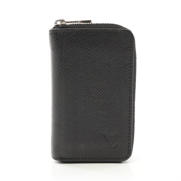 LOUIS VUITTON Zip around coin purse M30511 Taiga leather Black Ardoise Used mens
