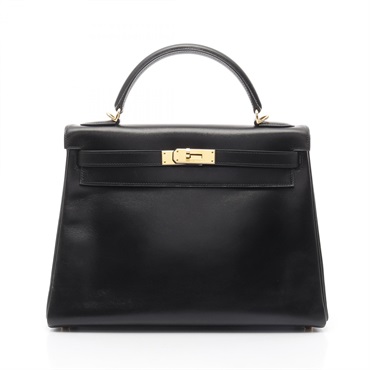 HERMES Kelly 32 Hand shoulder bag H Inside stitched Box calf leather Black GHW