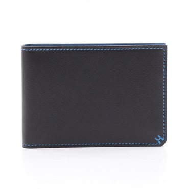 HERMES H Sellier Horizontal Card Case holder B Evercolor Black Blue zellige used