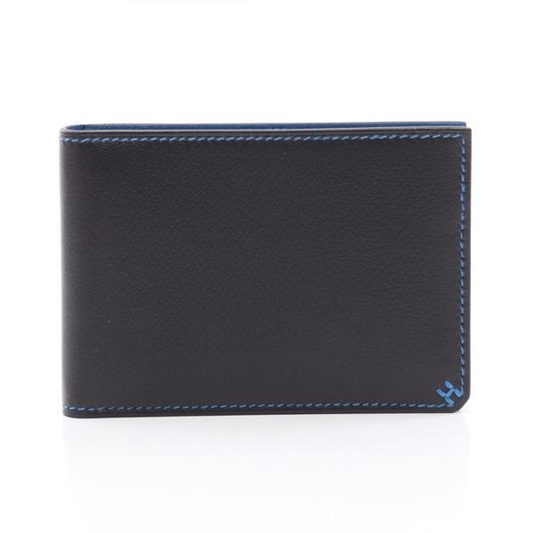 HERMES H Sellier Horizontal Card Case holder B Evercolor Black Blue zellige used