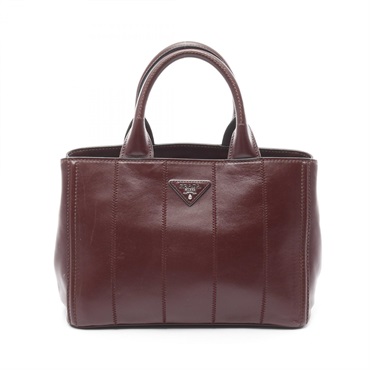 PRADA SOFT CALF Tote Hand Bag 1BG900 leather Bordeaux Used Women No strap